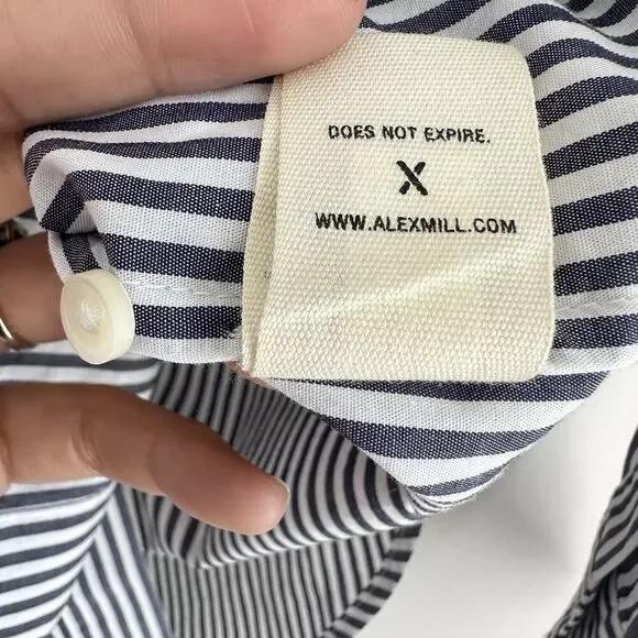 Alex Mill Top Womens XS Blue White Striped Easy Ruffle Frill Neck Cotton Career - Picture 8 of 11